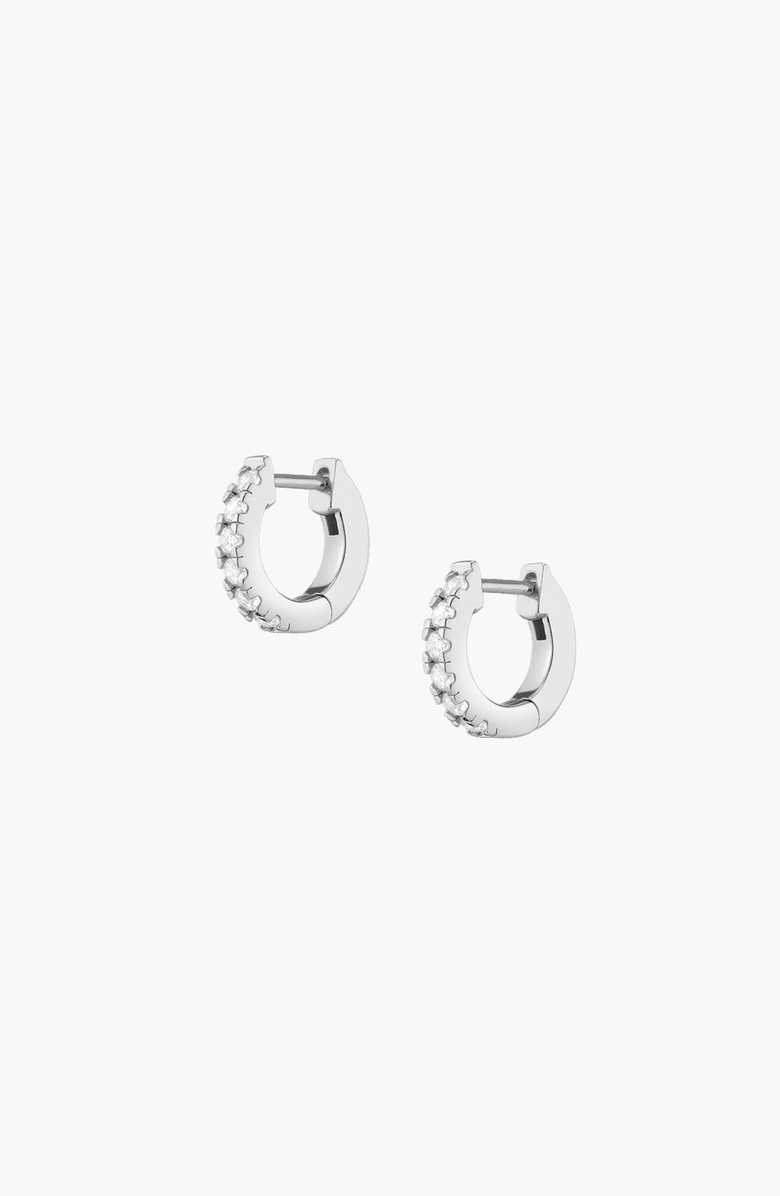 Aurate New York Lab Grown White Sapphire Huggie Earrings, Main, color, White Vermeil