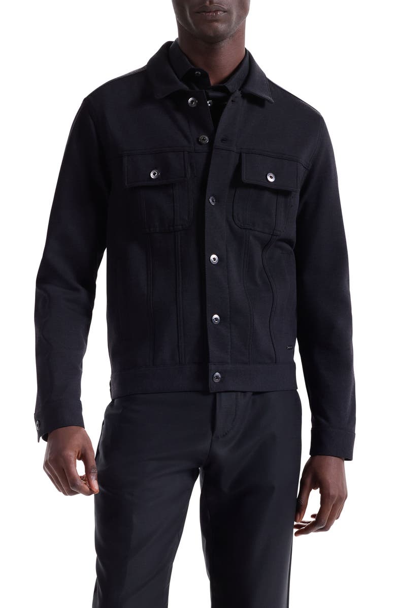 Bugatchi Knit Trucker Jacket, Main, color, Black