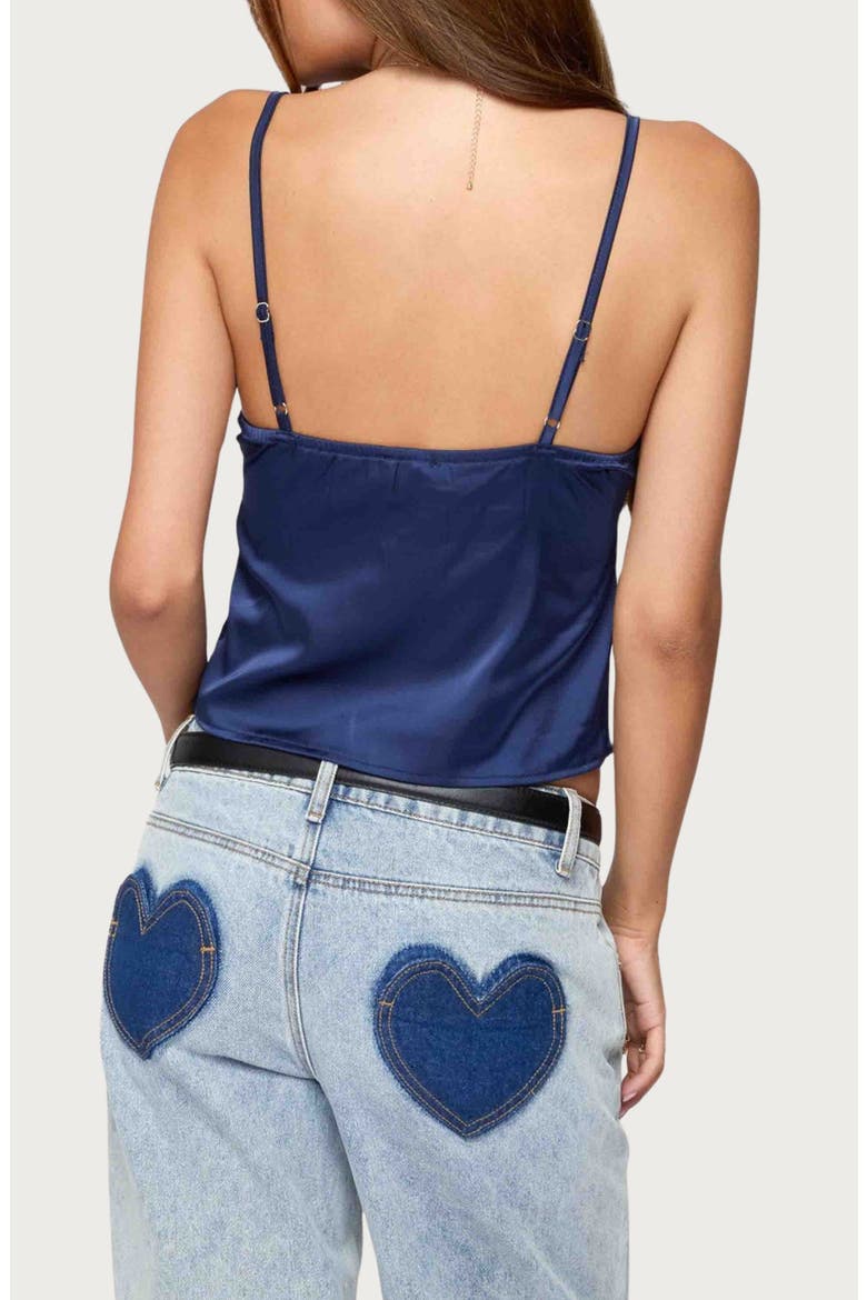 Lace Inset Crop Satin Camisole, Alternate, color, NAVY