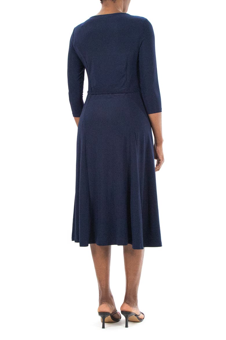 Grommet Split Neck A-Line Midi Dress, Alternate, color, NAVY/GOLD