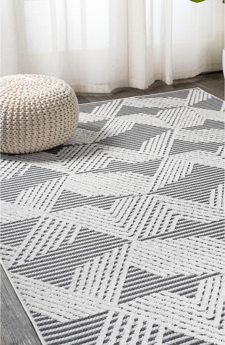 JONATHAN Y Jazz High-Low Pile Art Deco Geometric Indoor/Outdoor Area Rug, Alternate, color, Black/Ivory