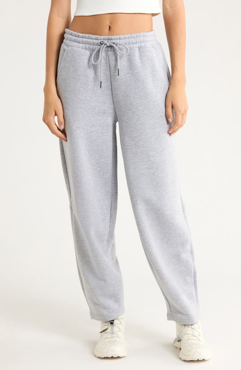 YOGALICIOUS Baby Wash Fleece Barrel Sweatpants, Main, color, Heather Grey