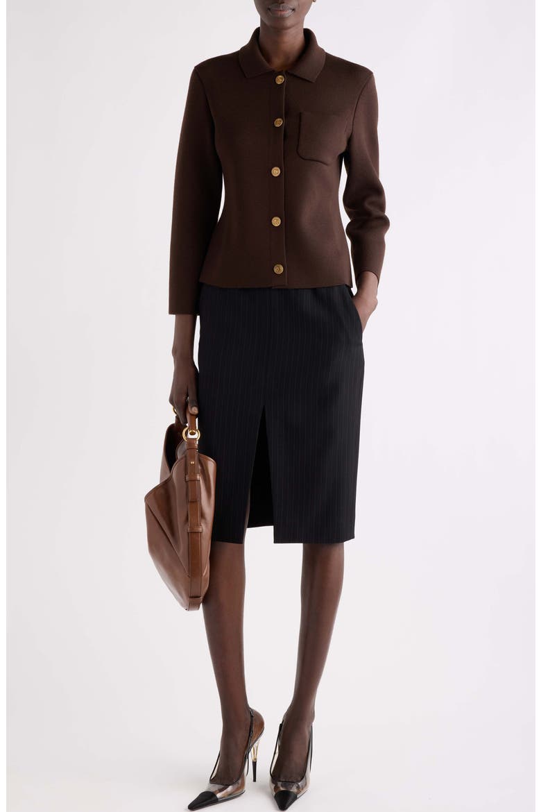 Virgin Wool Polo Cardigan, Alternate, color, EBENE