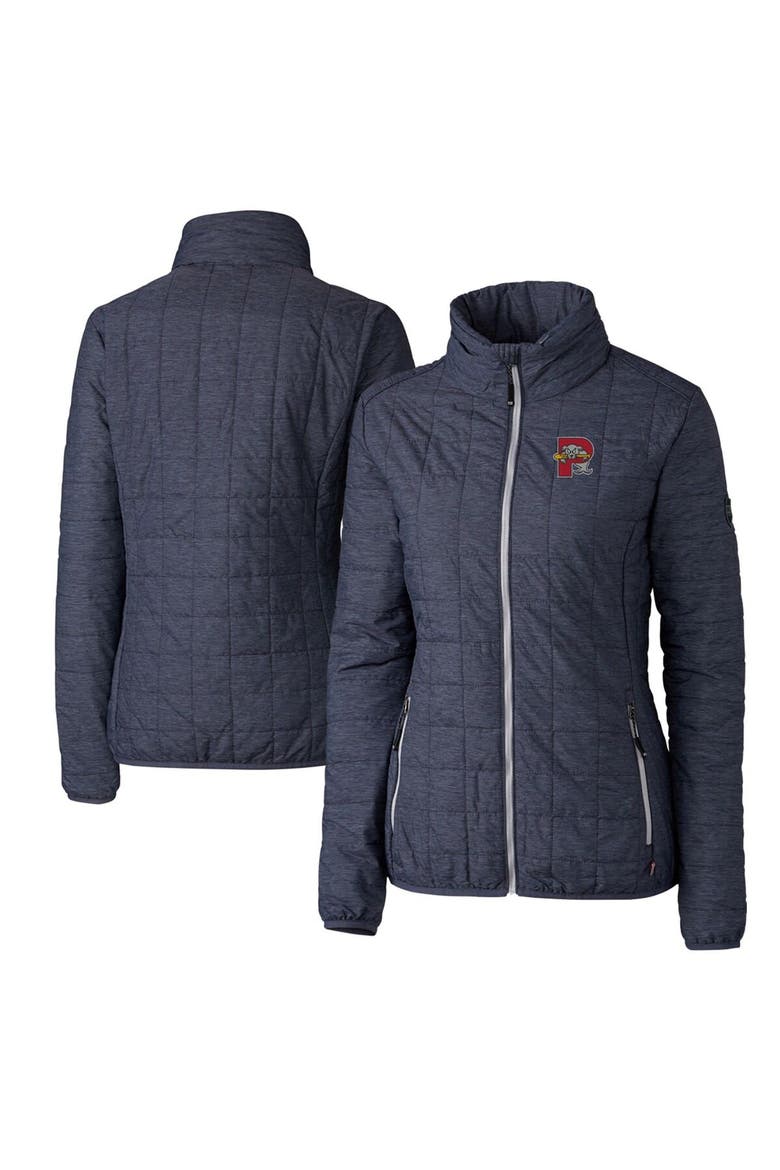 Women's Cutter & Buck Heather Navy Portland Sea Dogs Rainier Primaloft Eco Full-Zip Jacket, Main, color, Heather Navy