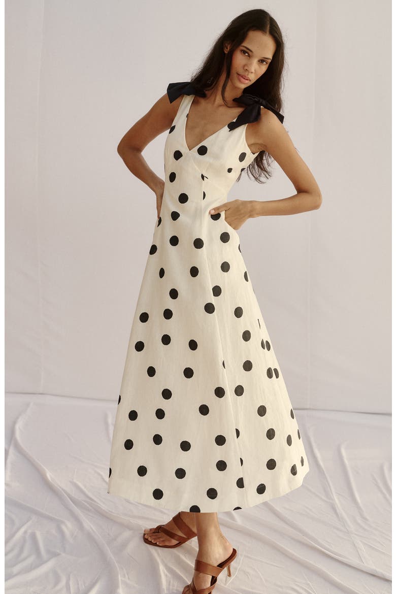 black and white empire waist dress Linen-Blend Empire Waist Maxi Dress