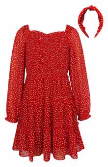 Zunie Kids' Foil Dot Tiered Dress & Headband Set
