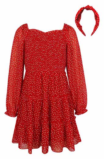 Zunie Kids' Foil Dot Tiered Dress & Headband Set