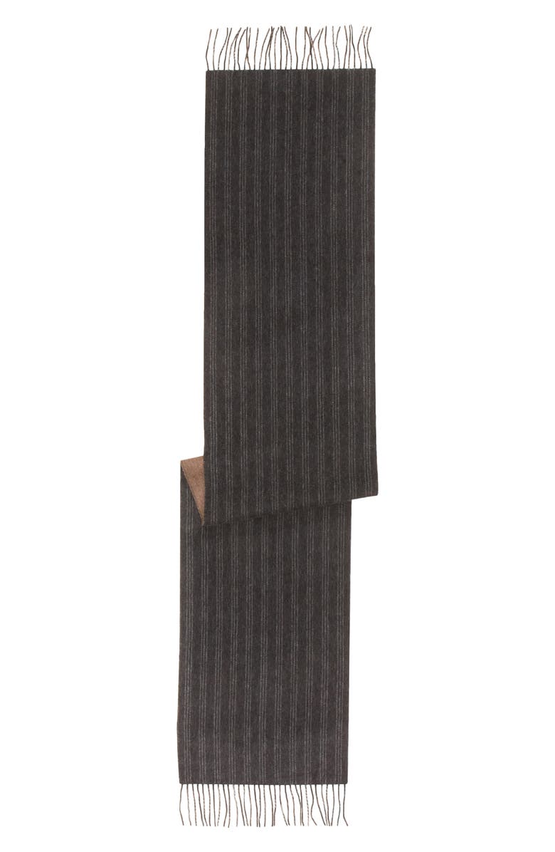 Andrew Stewart Chalk Stripe Reversible Double Face Cashmere Scarf, Alternate, color, Charcoal