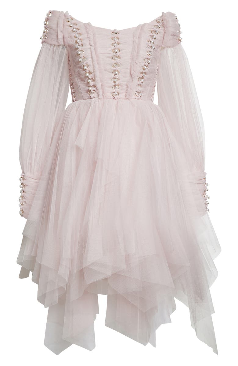 Zimmermann Rhythmic Off the Shoulder Long Sleeve Tulle Minidress, Alternate, color, 