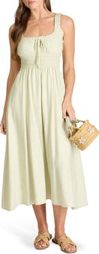 Blu Pepper Shirred Midi Dress