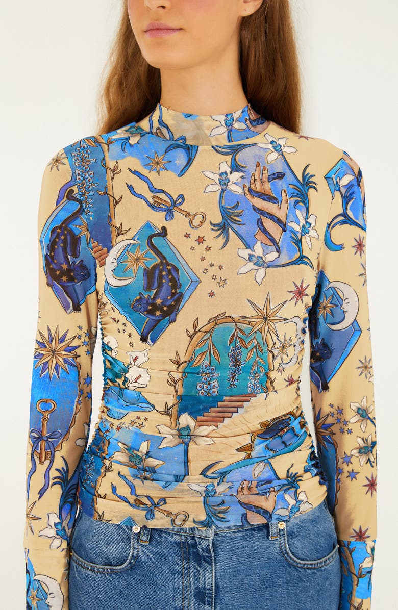 FARM Rio Mystical Sand Mixed Print Tulle Top, Alternate, color, Blue