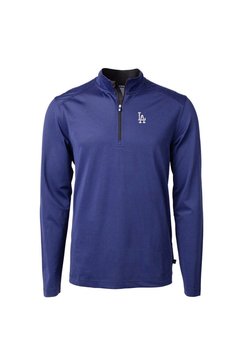 Men's Cutter & Buck Royal/Black Los Angeles Dodgers Virtue Eco Pique Micro Stripe Recycled Quarter-Zip Pullover Top, Alternate, color, Royal