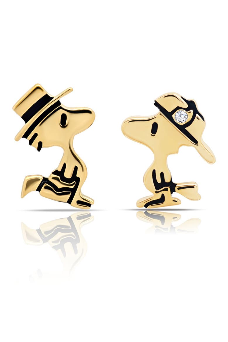x Peanuts® Woodstock Mismatched Stud Earrings, Main, color, 18KT YELLOW GOLD / CLEAR STONE