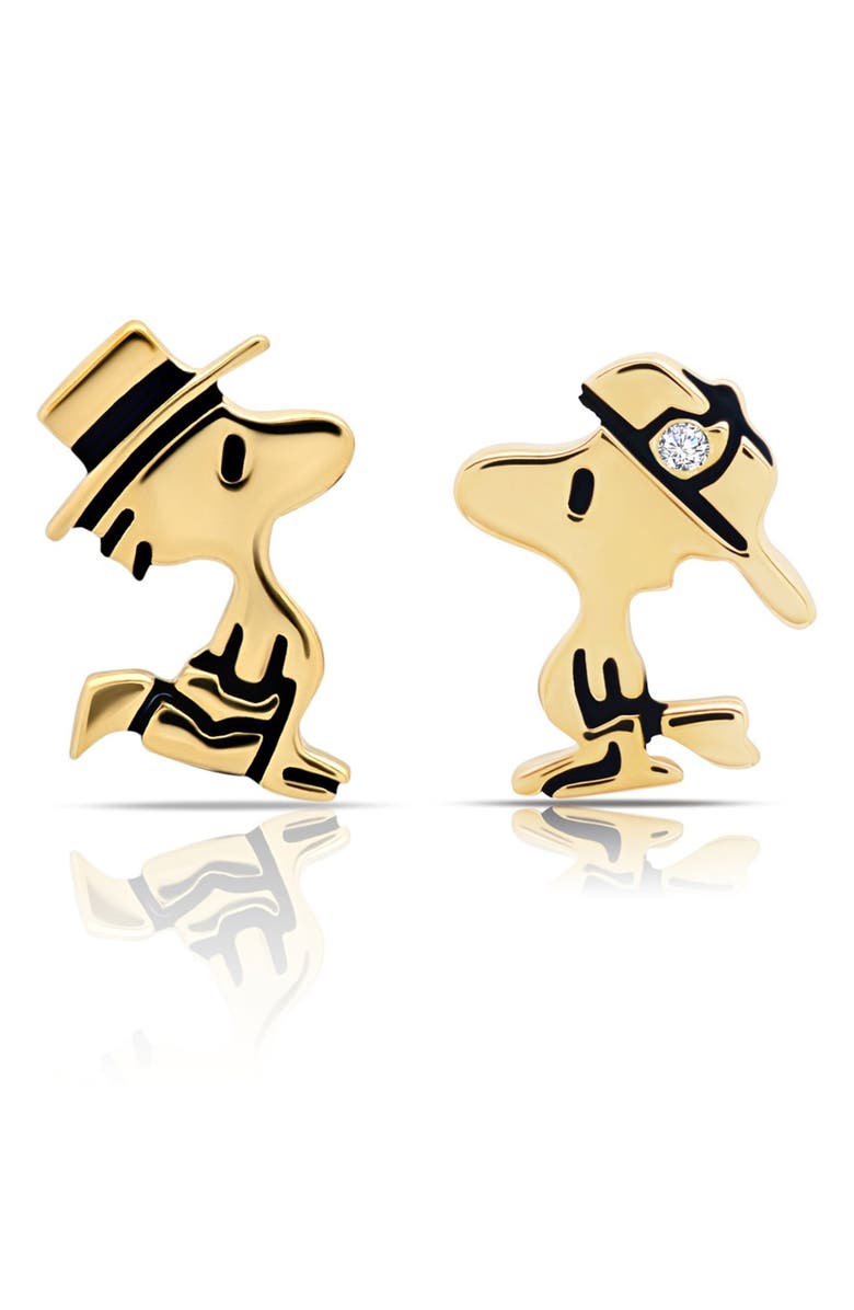 Crislu x Peanuts<sup>®</sup> Woodstock Mismatched Stud Earrings, Main, color, 18Kt Yellow Gold / Clear Stone