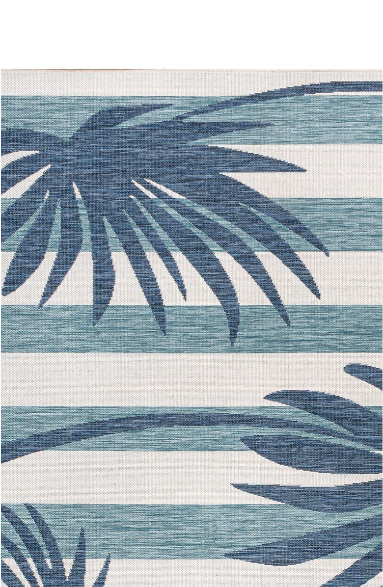 JONATHAN Y Veronica Classic Beach Stripe and Palm Leaf Indoor/Outdoor Area Rug, Main, color, Navy/Cream