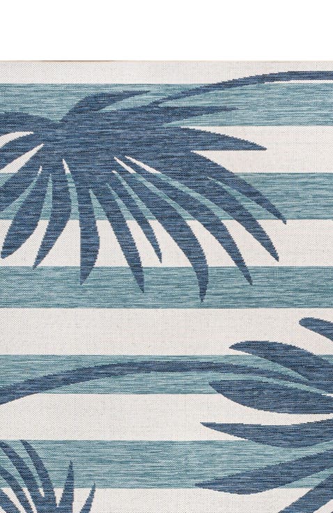 Veronica Classic Beach Stripe and Palm Leaf Indoor/Outdoor Area Rug
