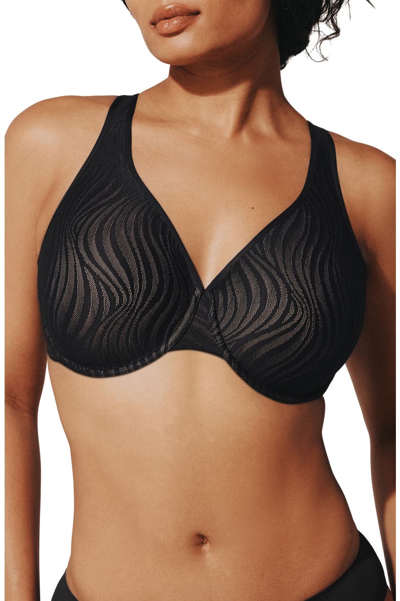 24/7® Classic Underwire Unlined Lace Minimizer Bra, Main, color, BLACK