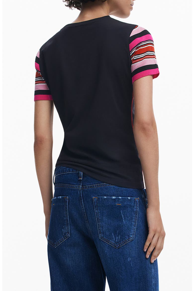 Minnie Mouse Stripe Sleeve Graphic T-Shirt, Alternate, color, BLACK