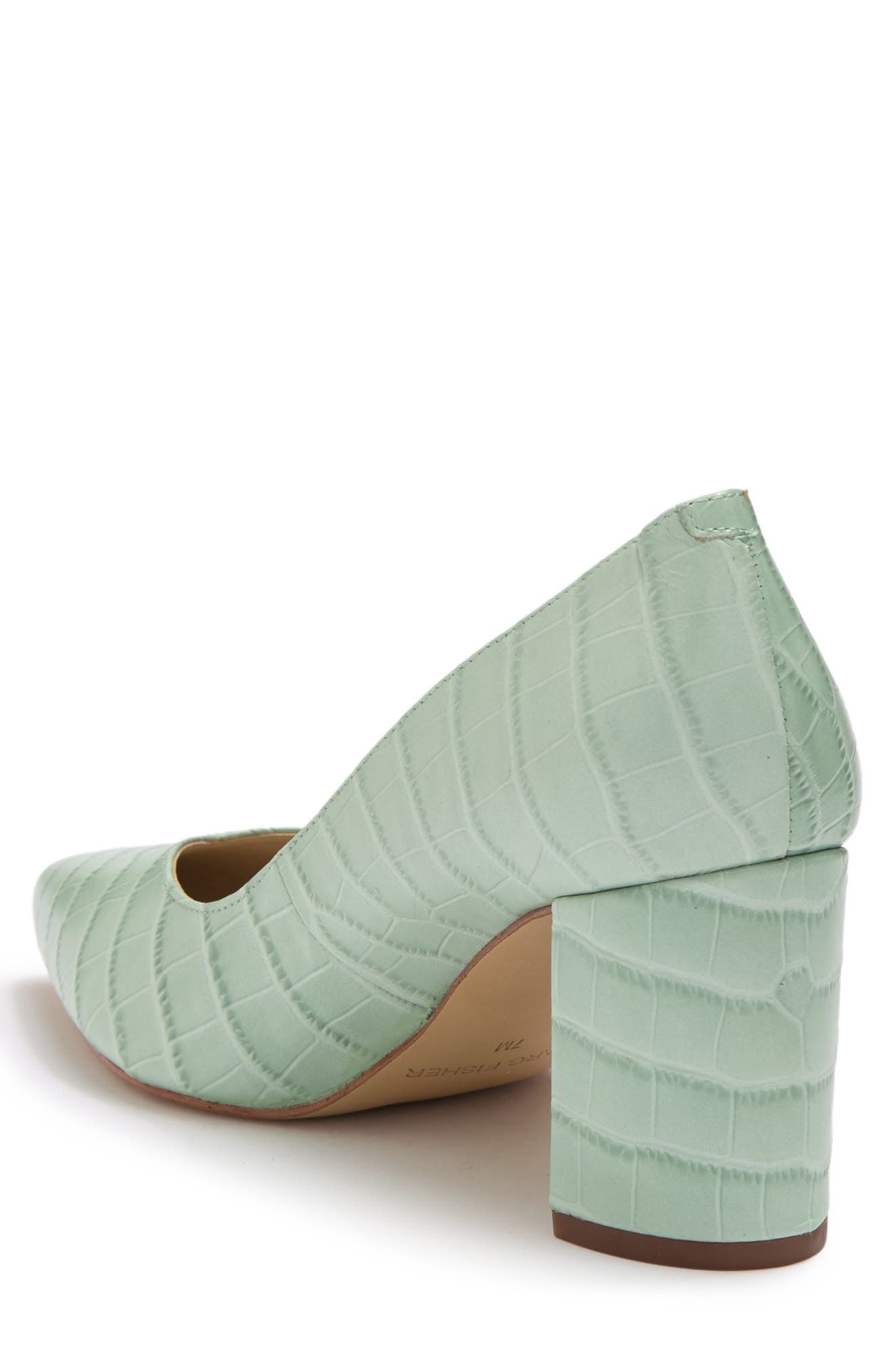 Caitlin Block Heel Pump, Alternate, color, LGNLE/330. GREEN CROCO LEATHER