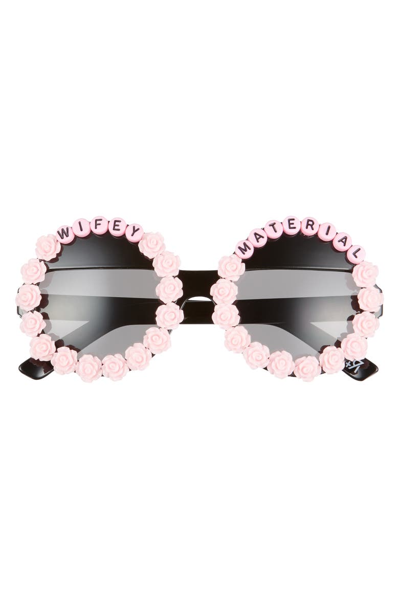 Wifey Material Flower Round Sunglasses, Alternate, color, PINK/ BLACK