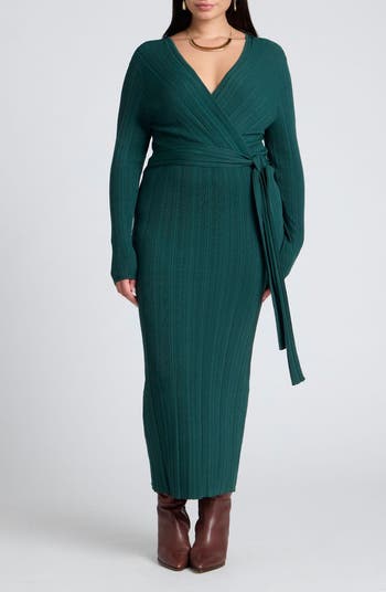 ELOQUII Wrap Front Long Sleeve Maxi Sweater Dress Nordstromrack