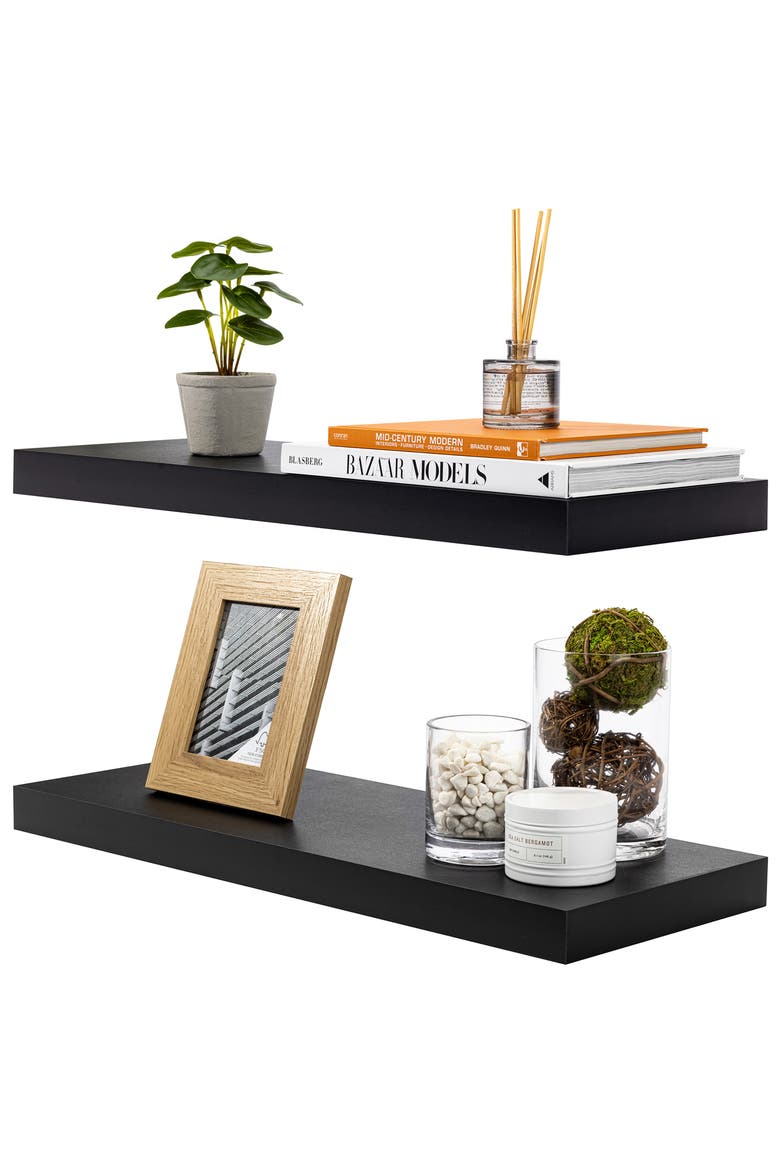 Set of 2 Floating Rectangle Wall Shelves, Alternate, color, BLACK