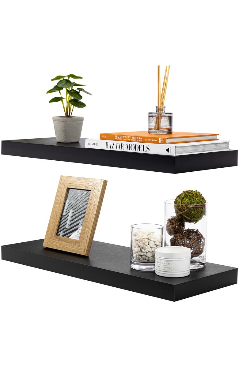SORBUS Set of 2 Floating Rectangle Wall Shelves, Alternate, color, Black