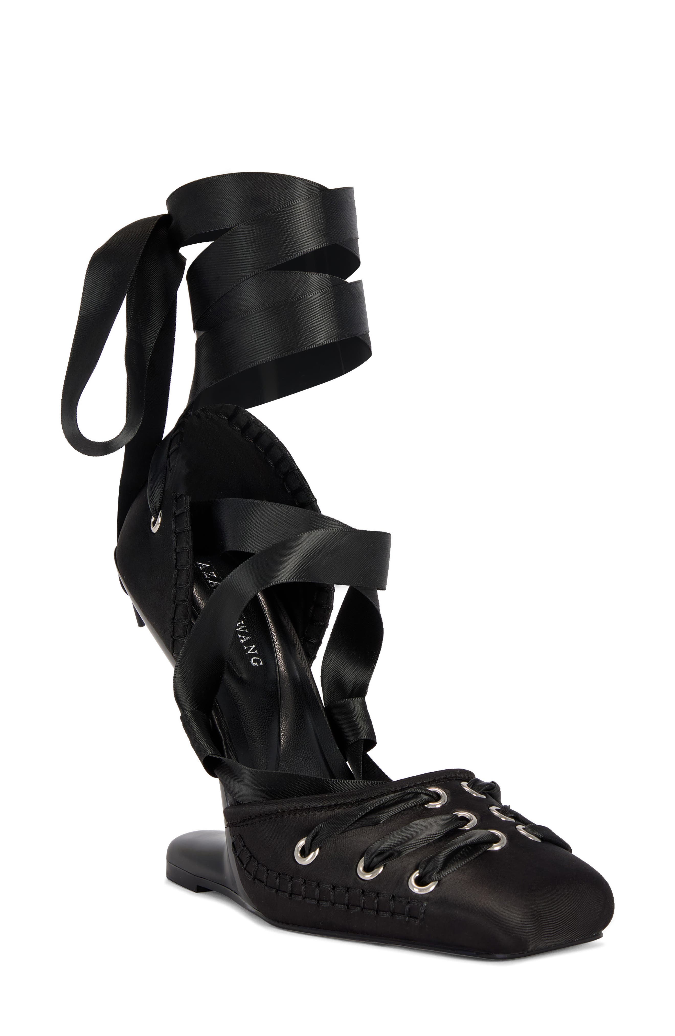 Pirouette Lace Up Wedge Sandal, Main, color, BLACK