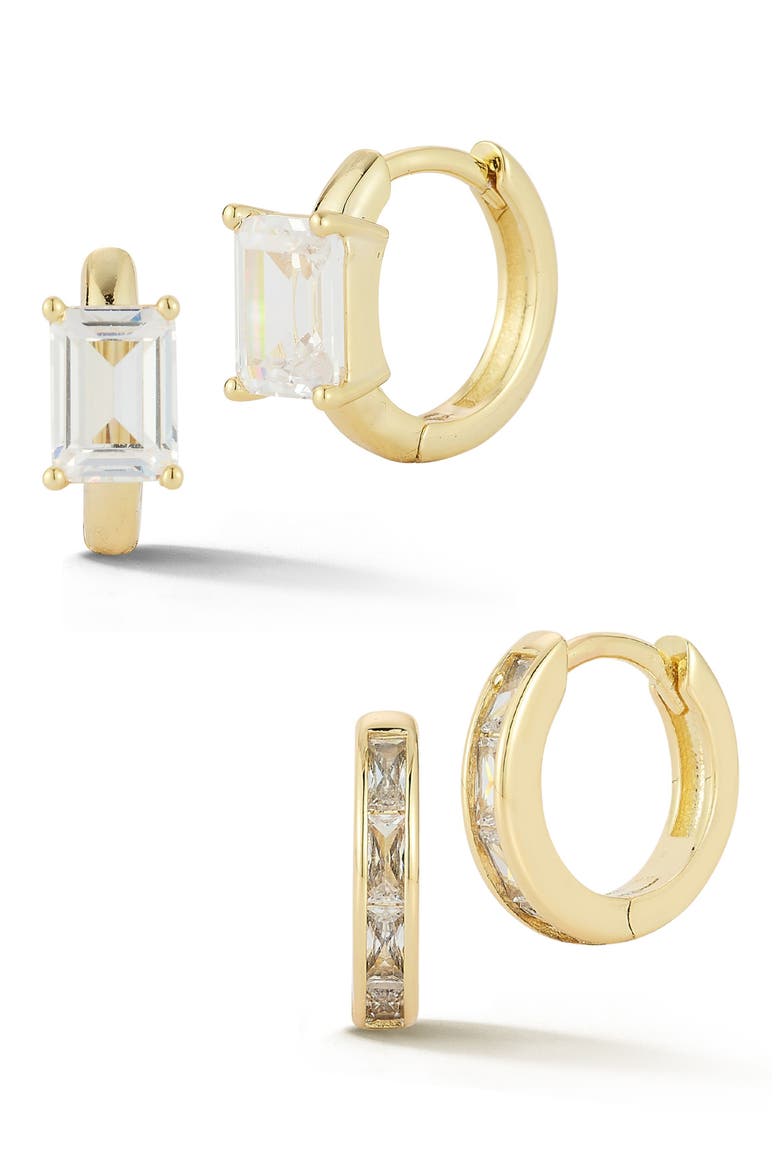Set of 2 Cubic Zirconia Huggie Hoop Earrings, Main, color, GOLD