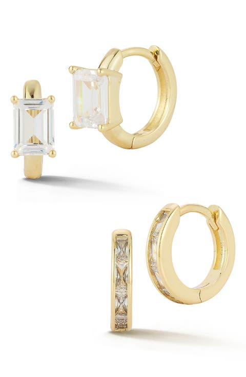 Set of 2 Cubic Zirconia Huggie Hoop Earrings