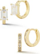 GLAZE JEWELRY Set of 2 Cubic Zirconia Huggie Hoop Earrings