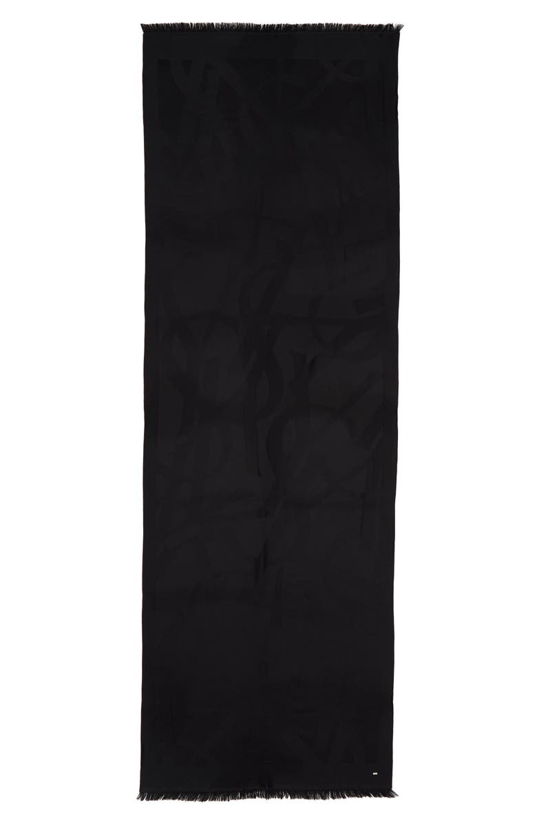 Saint Laurent YSL Jacquard Wool Scarf, Main, color, 