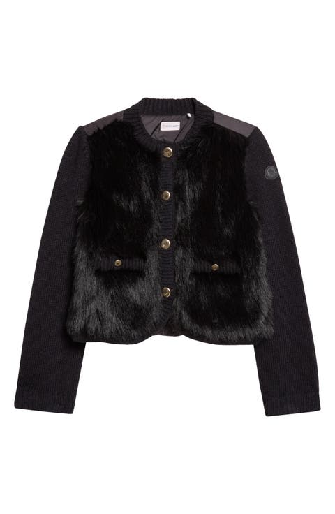 Mixed Media Alpaca & Wool Blend & Faux Fur Puffer Cardigan