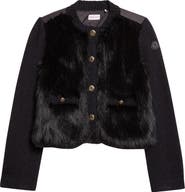 Moncler Mixed Media Alpaca & Wool Blend & Faux Fur Puffer Cardigan