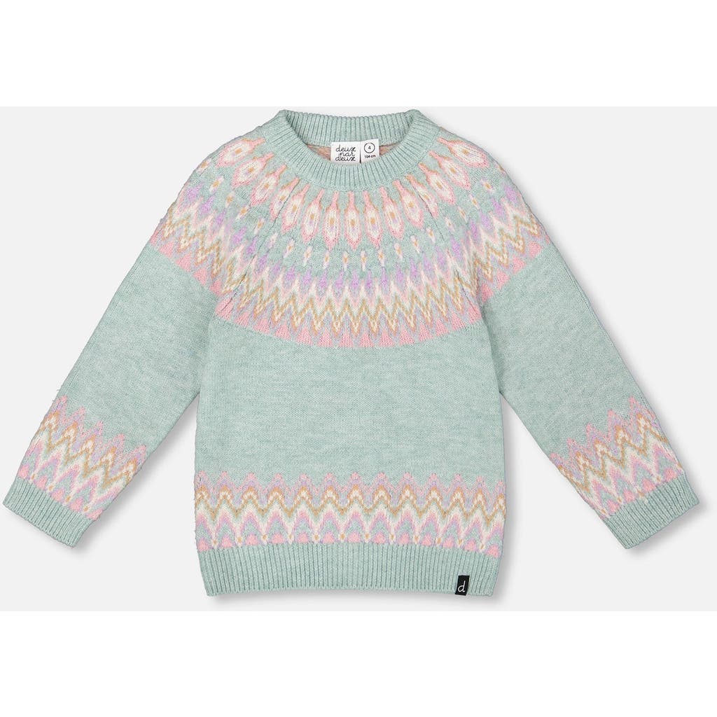 Deux Par Deux Sweater With Norwegian Jacquard In Green