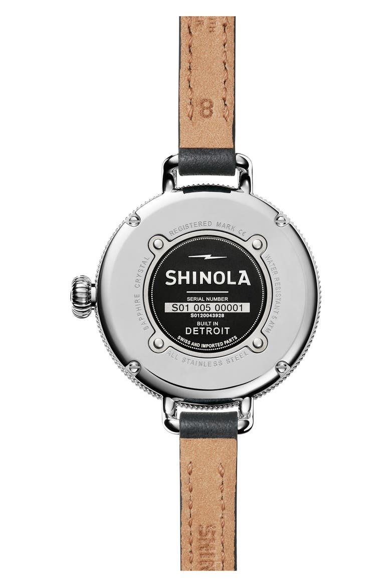 The Birdy Leather Strap Watch, 34mm, Alternate, color, BLACK