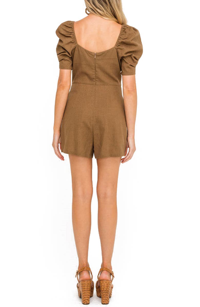 All in Favor Puff Sleeve Linen Blend Romper, Alternate, color,