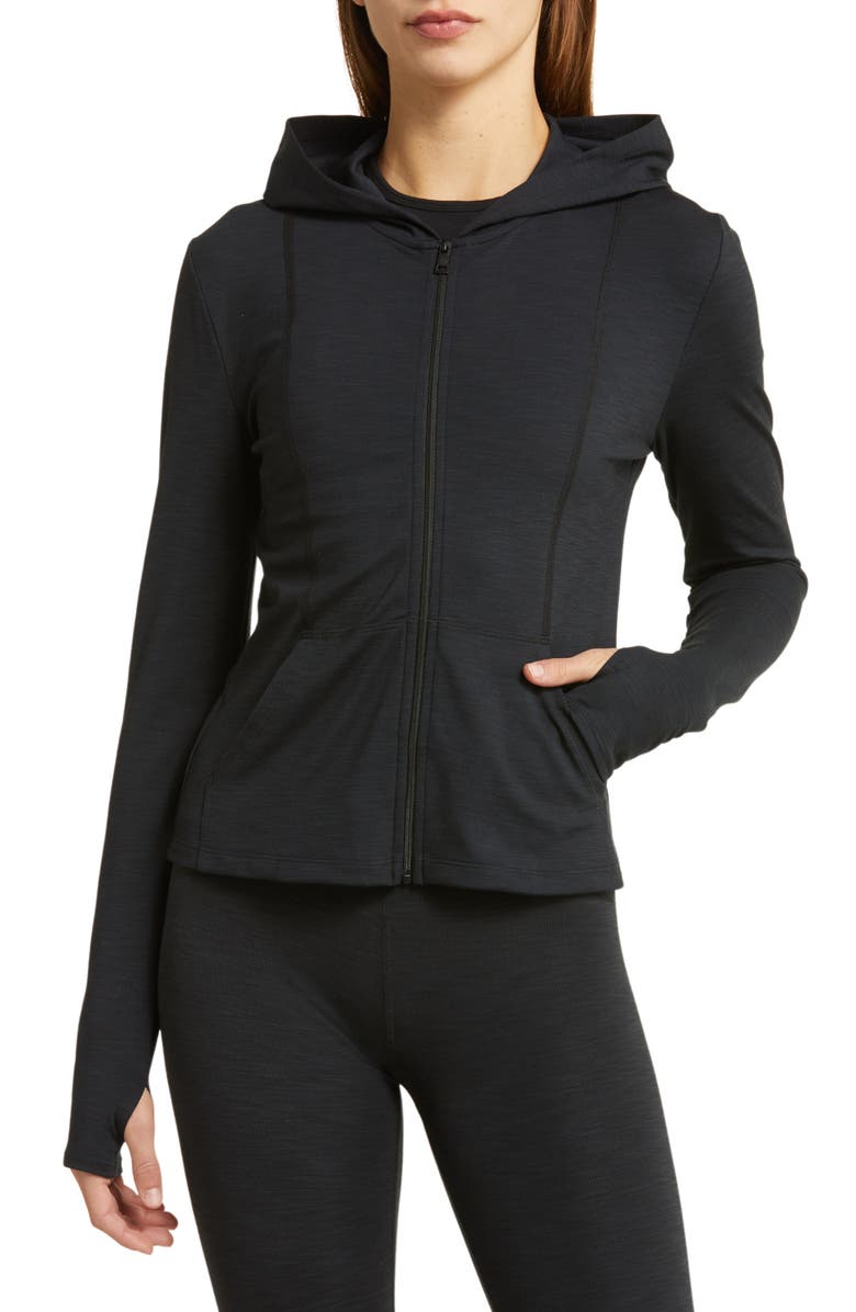Beyond Yoga Heather Rib Zip-Up Hooded Jacket, Alternate, color,