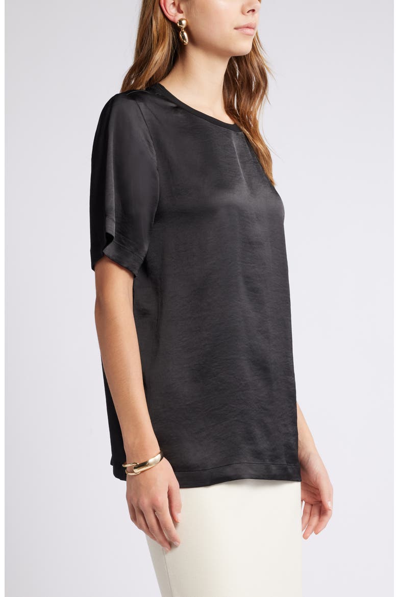 Crewneck Satin T-Shirt, Alternate, color, BLACK