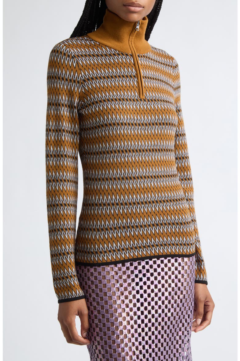 Kim Merino Wool Jacquard Half Zip Sweater, Alternate, color, COGNAC