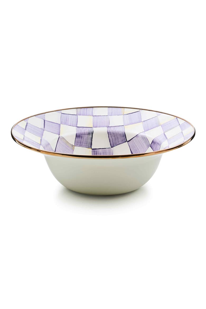 Violet Check Enamel Serving Bowl, Main, color, VIOLET