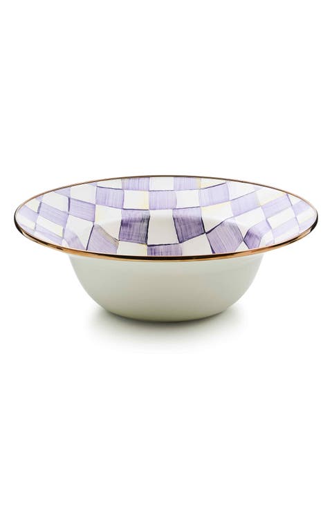 Violet Check Enamel Serving Bowl