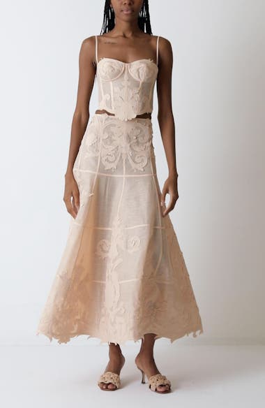 Zimmermann Rebellion Filigree Linen & Silk Midi Skirt | Nordstrom