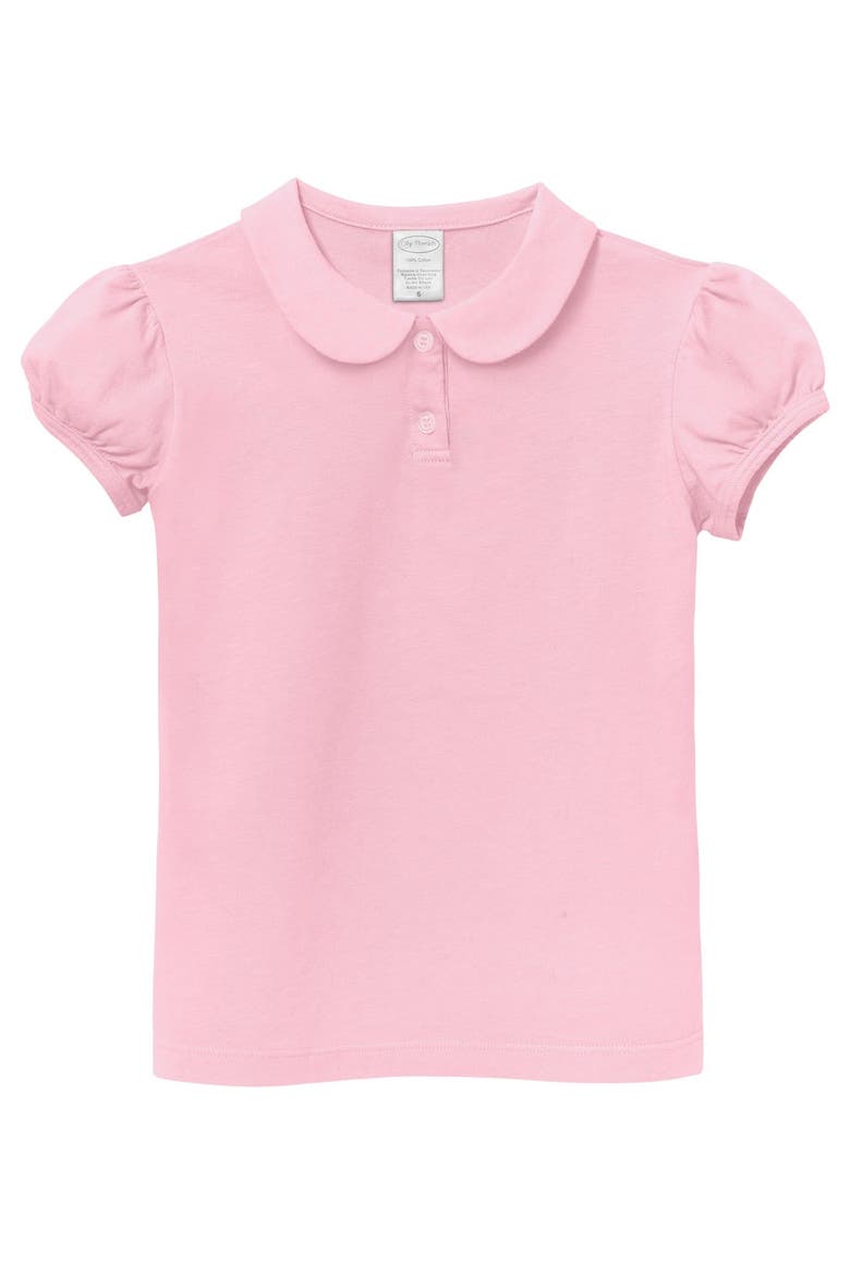 Girls 100% Cotton Puff Short Sleeve Polo Tee with Peter Pan Collar, Alternate, color, Bright Light Pink