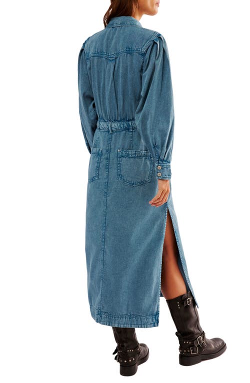 Free People Mad Love Long Sleeve Denim Midi Dress In Skyfall