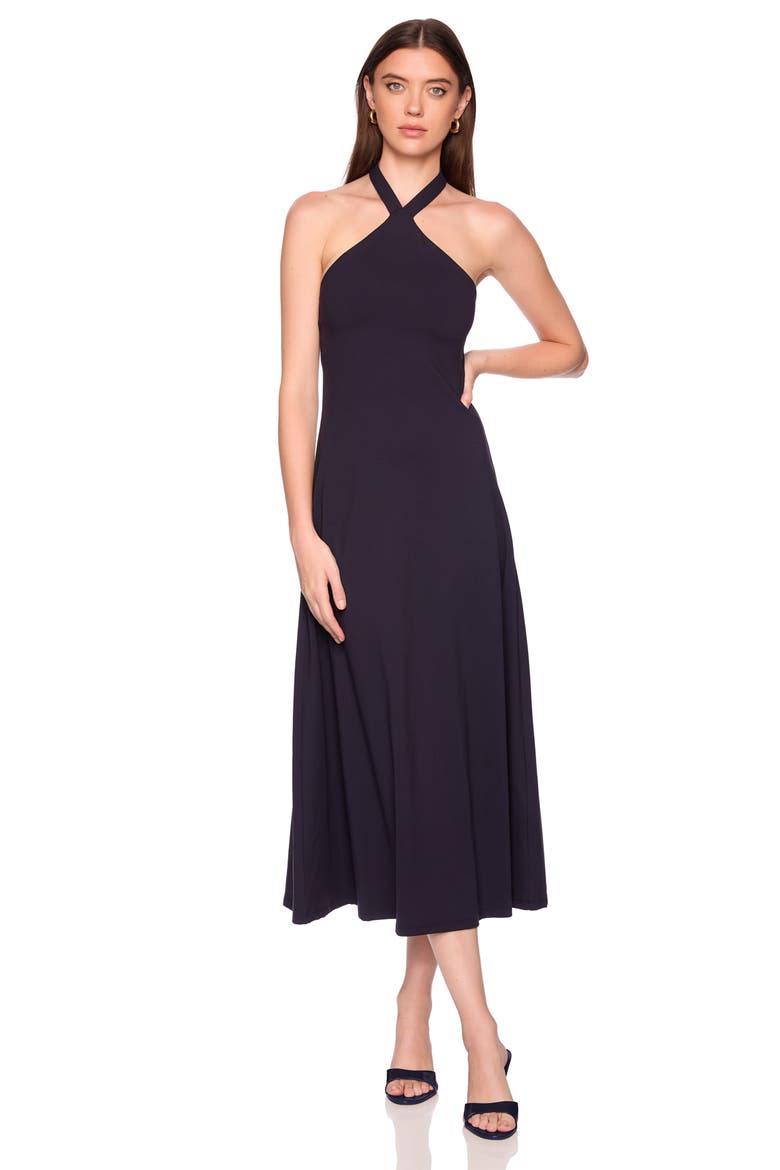 Halter String Tie Midi Dress, Alternate, color, MIDNIGHT