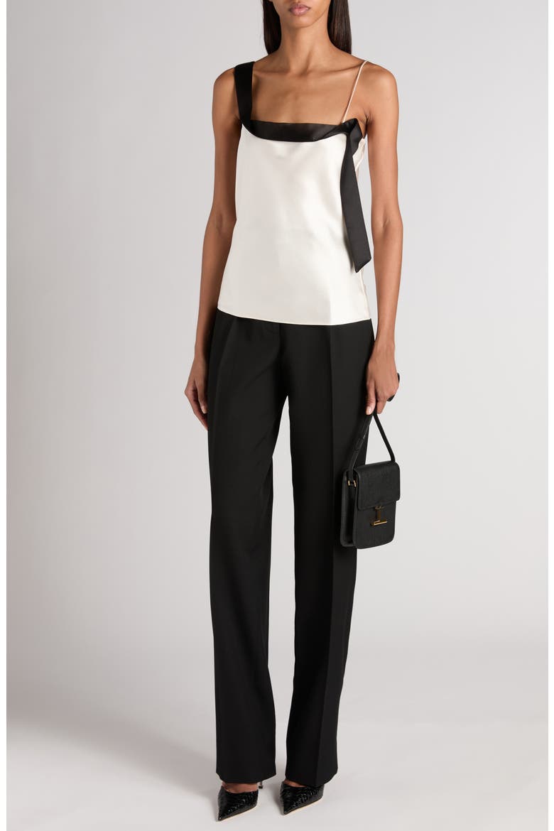 Tuxedo Band Silk Satin Camisole, Alternate, color, OFF WHITE/ BLACK