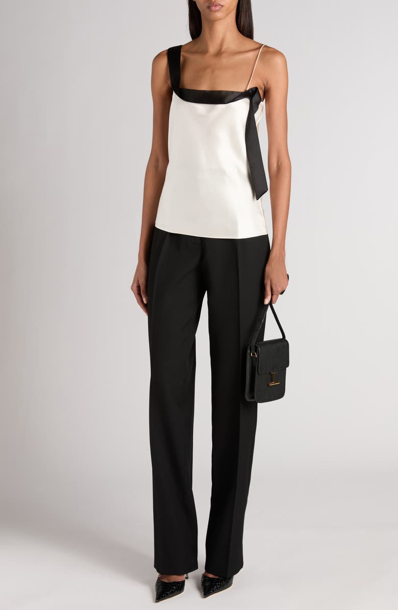 TOM FORD Tuxedo Band Silk Satin Camisole, Alternate, color, Off White/ Black