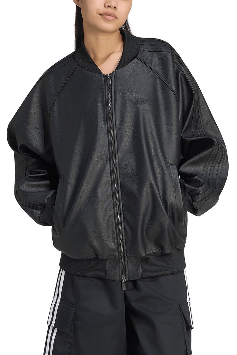 SST Faux Leather Track Jacket, Main, color, BLACK/ MAROON