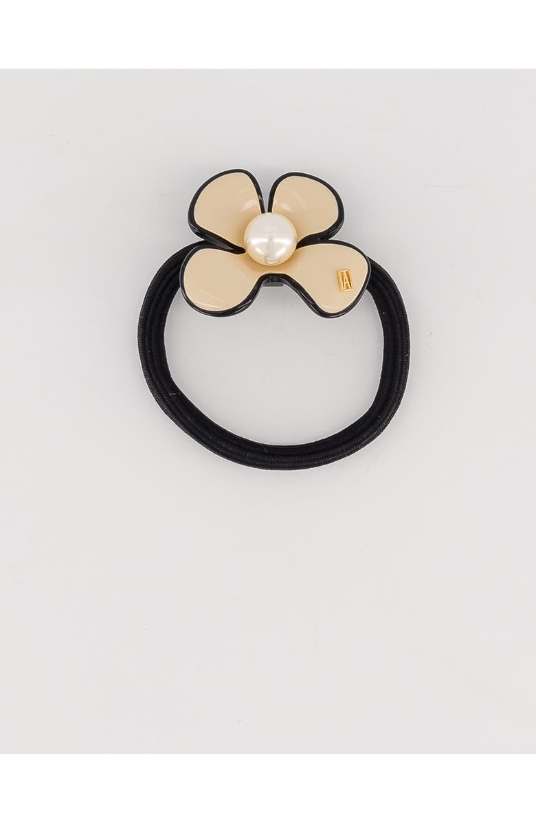 Alexandre de Paris Gambetta Flower Pearl Acetate Hair Tie, Main, color, Beige